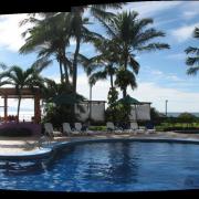 A panoramic of the resort poolside