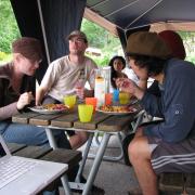 Tech crew at dinner