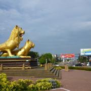 Golden lion traffic circle in Sihanoukville