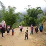 Melanie and village kids around Sapa